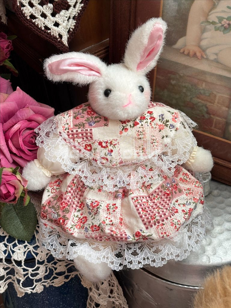 빈티지인형) 패치워크드레스토끼인형 고전인형 빈티지소품--8