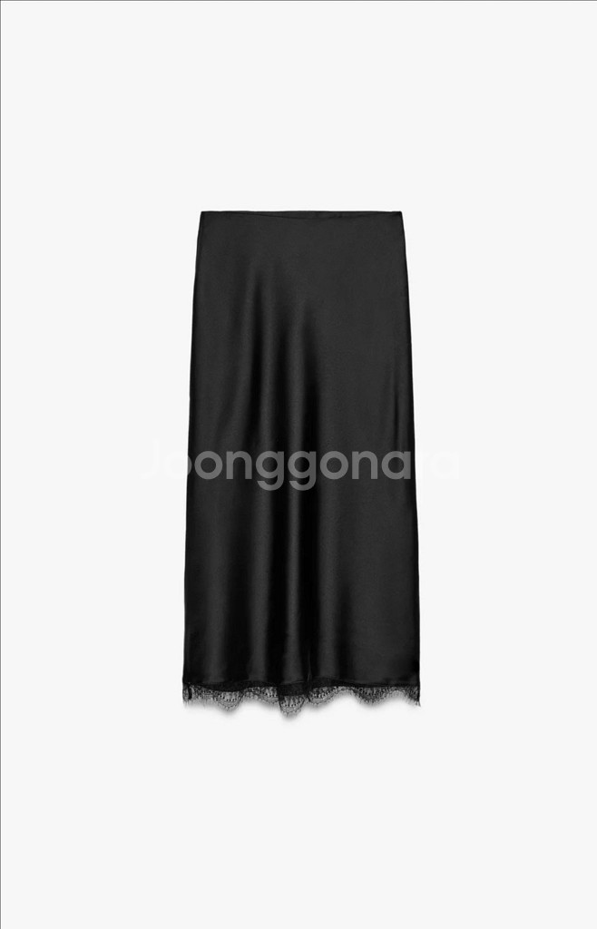 [미사용]ZARA 자라 여성 새틴 레이스 미디 스커트--2