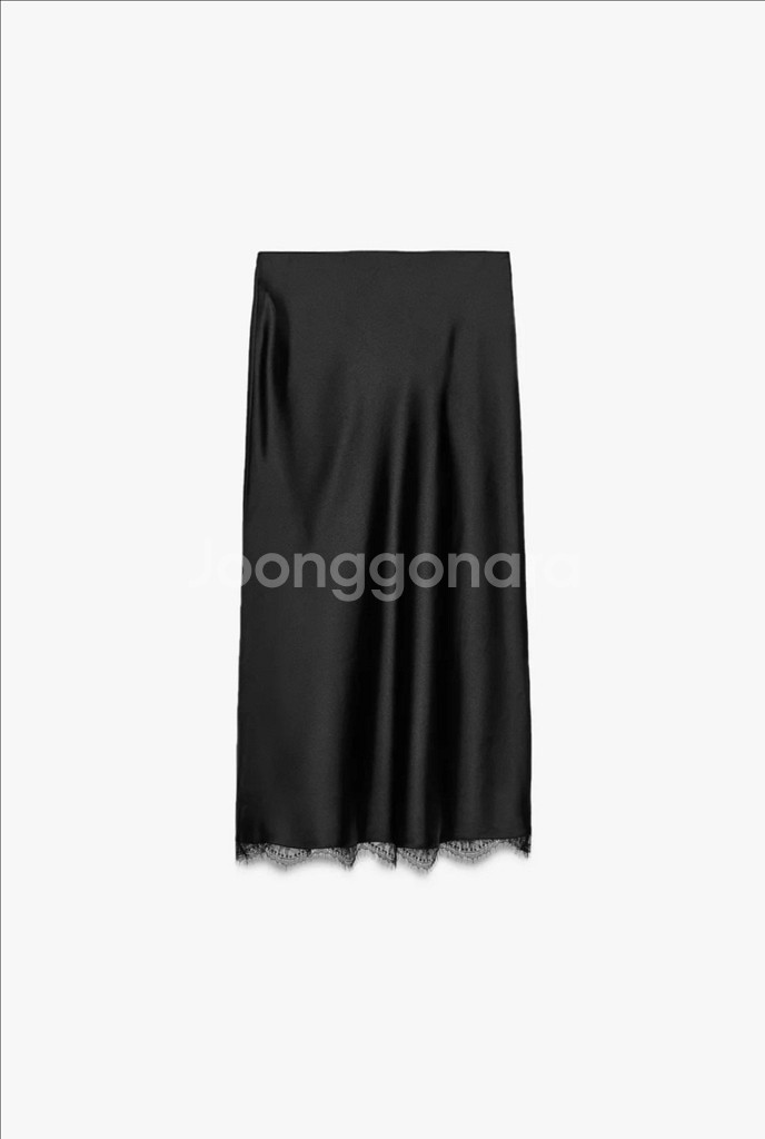 [미사용]ZARA 자라 여성 새틴 레이스 미디 스커트--3
