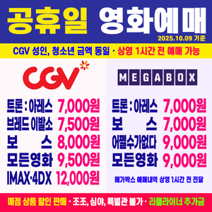 CGV 영화 2인 예매 / 메가박스 보스 오늘만 7천원