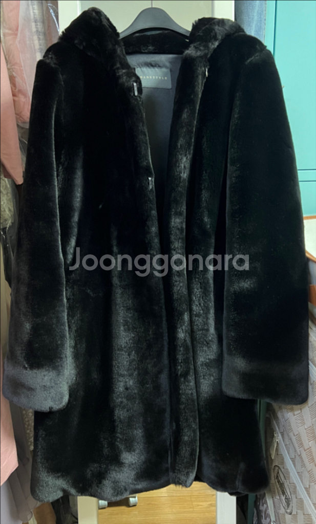 한스스타일 에코퍼 밍크 후드 코트--8
