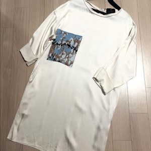 한섬 랑방컬렉션 자수니트포켓 새틴실키원피스 하객오피스룩