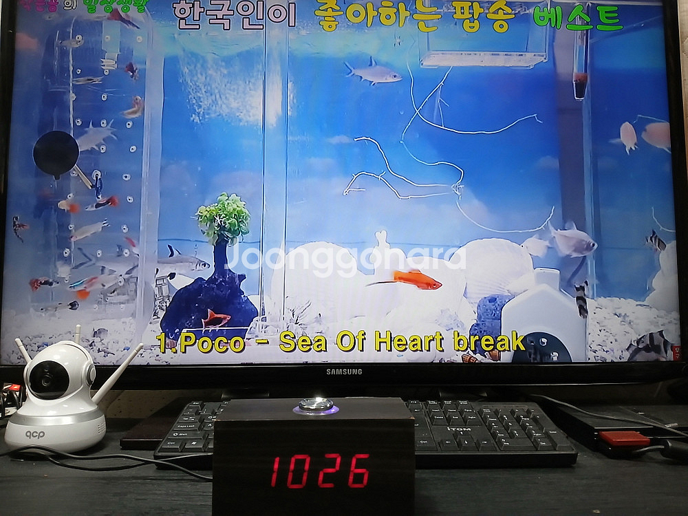 탁상용 시계 LED 스피커 성능굿 원목무늬--5