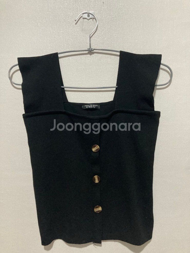 스퀘어넥 크롭 니트 탑 티셔츠 (블랙)--0