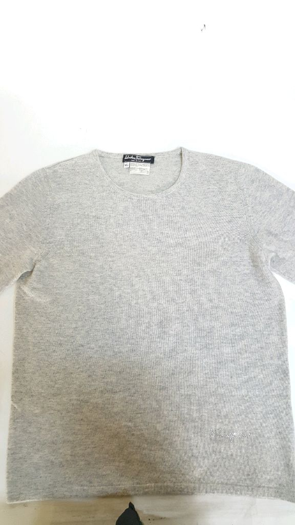 페라가모 연회색 울/캐시미어 여성 라운드 넥 니트--7