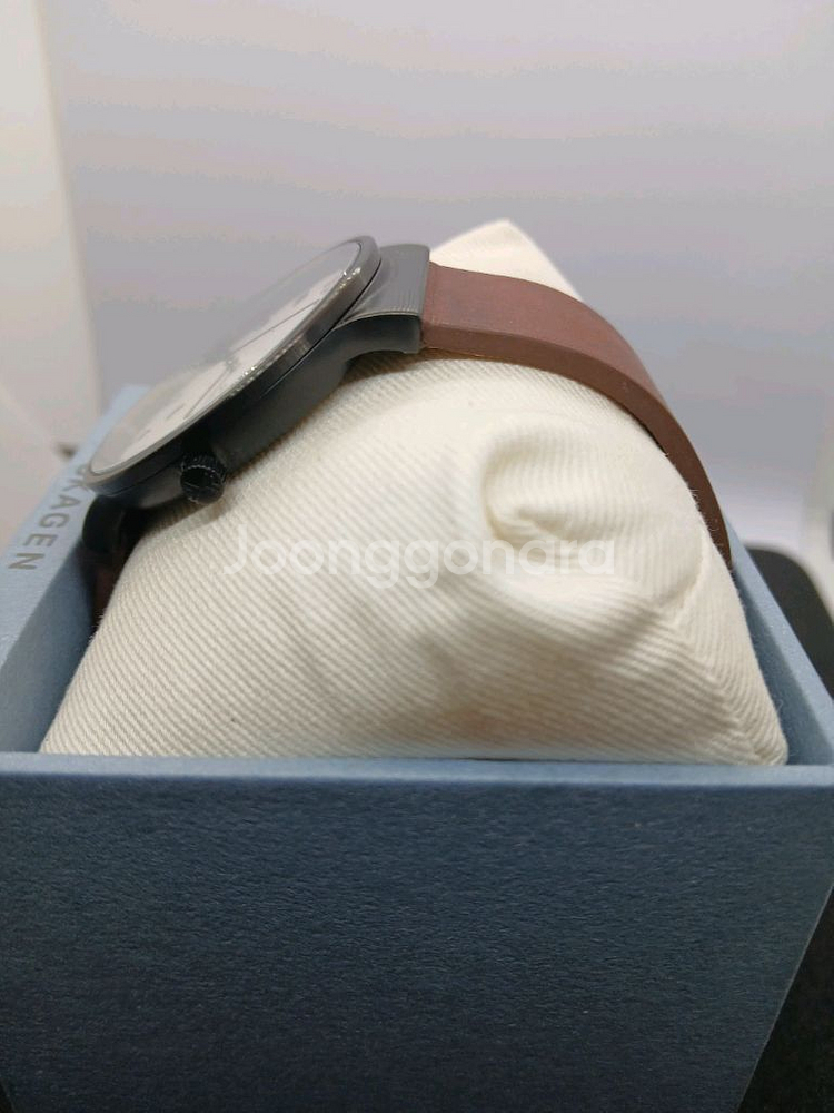 스카겐 브라운 가죽 시계--1