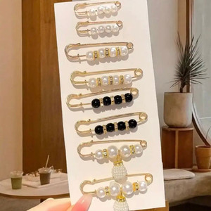 진주 옷고정 핀 브로치 8개 세트