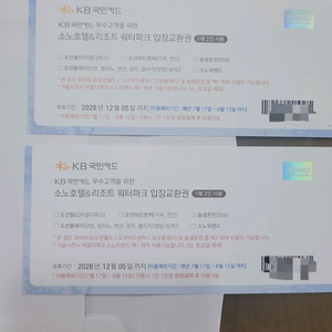 KB국민로블카드 소노호텔 & 워터파크 입장교환권 2매