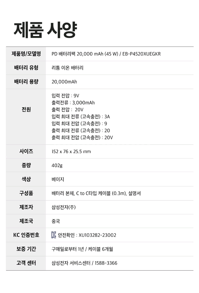 미개봉)삼성 45W PD 보조배터리 20000m--8