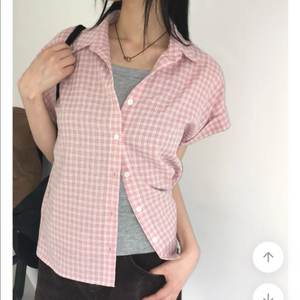 원더원더 핑크 체크 반팔 셔츠