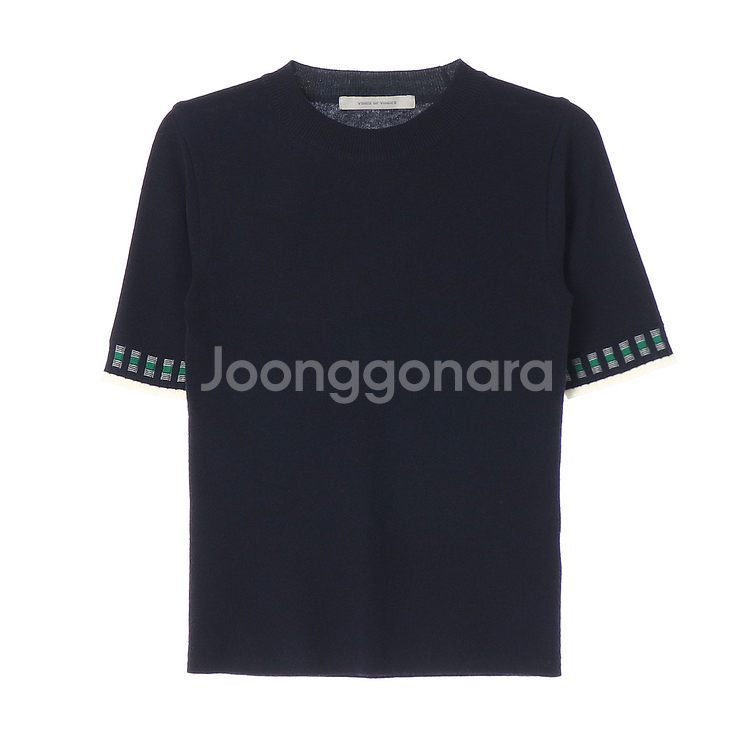 [S]VOV보브 소매 트리빙 반팔 라운드 울 니트 티셔--0