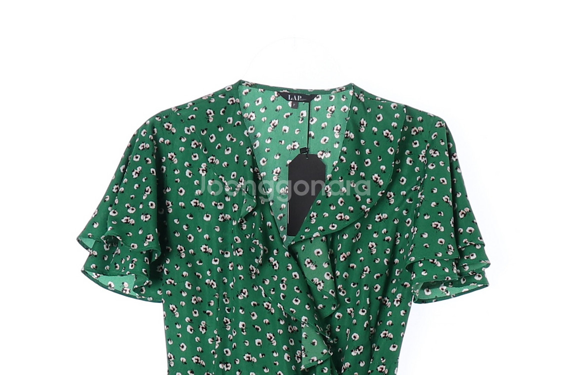 (새상품)[M]LAP랩 그린 플로럴 러플 반팔 랩 원피--1