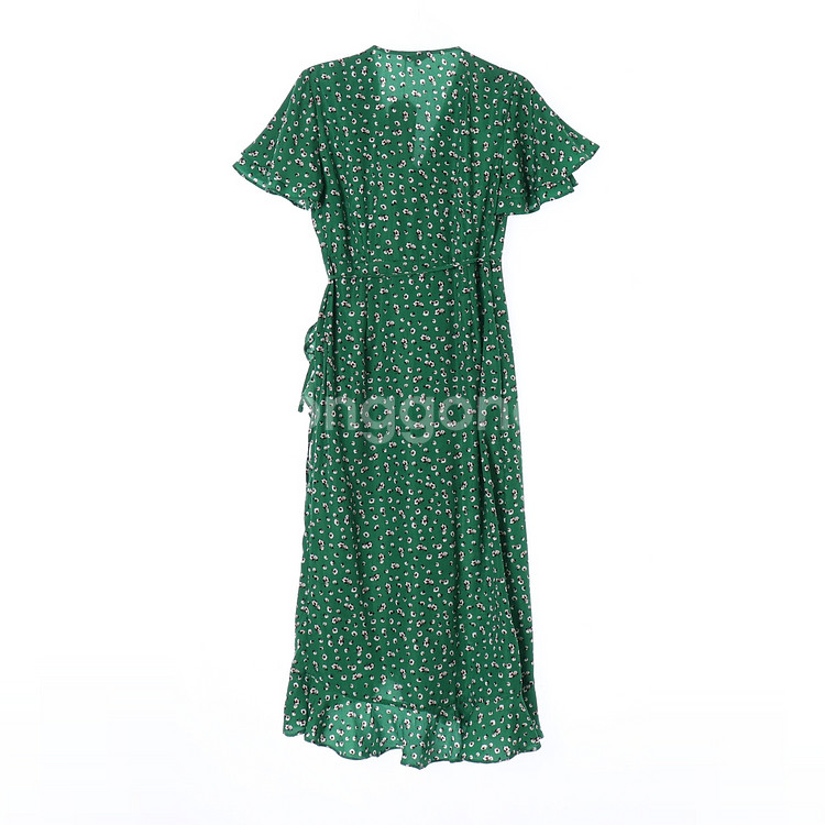 (새상품)[M]LAP랩 그린 플로럴 러플 반팔 랩 원피--4