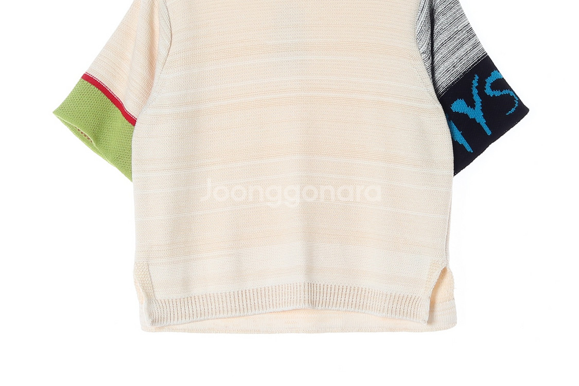 (새상품)[S]LAP랩 베이지 배색 소매 오버핏 반팔--2