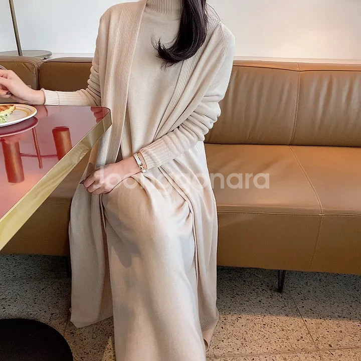 [1회 착용] 비스코스 부들 숄 니트 롱가디건 라밍 수--4