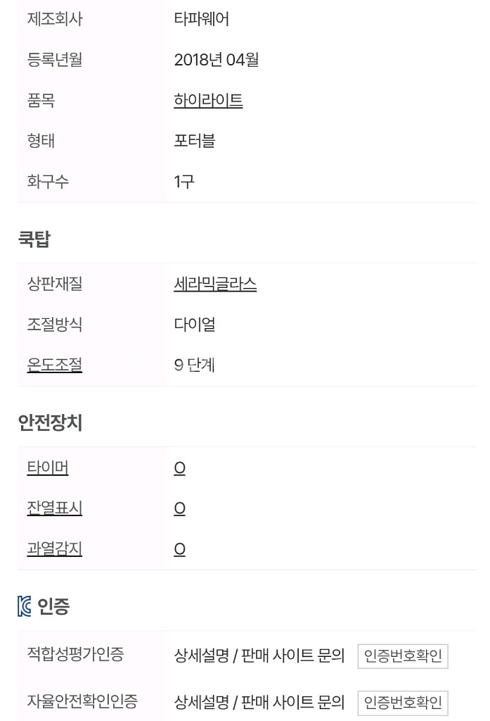 타파웨어 원적외선 프리미엄 하이브리리드 쿡탑 1구 ER--8