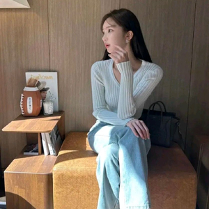 [새상품급]미미워 브이넥 골지 가디건 연그레이 S