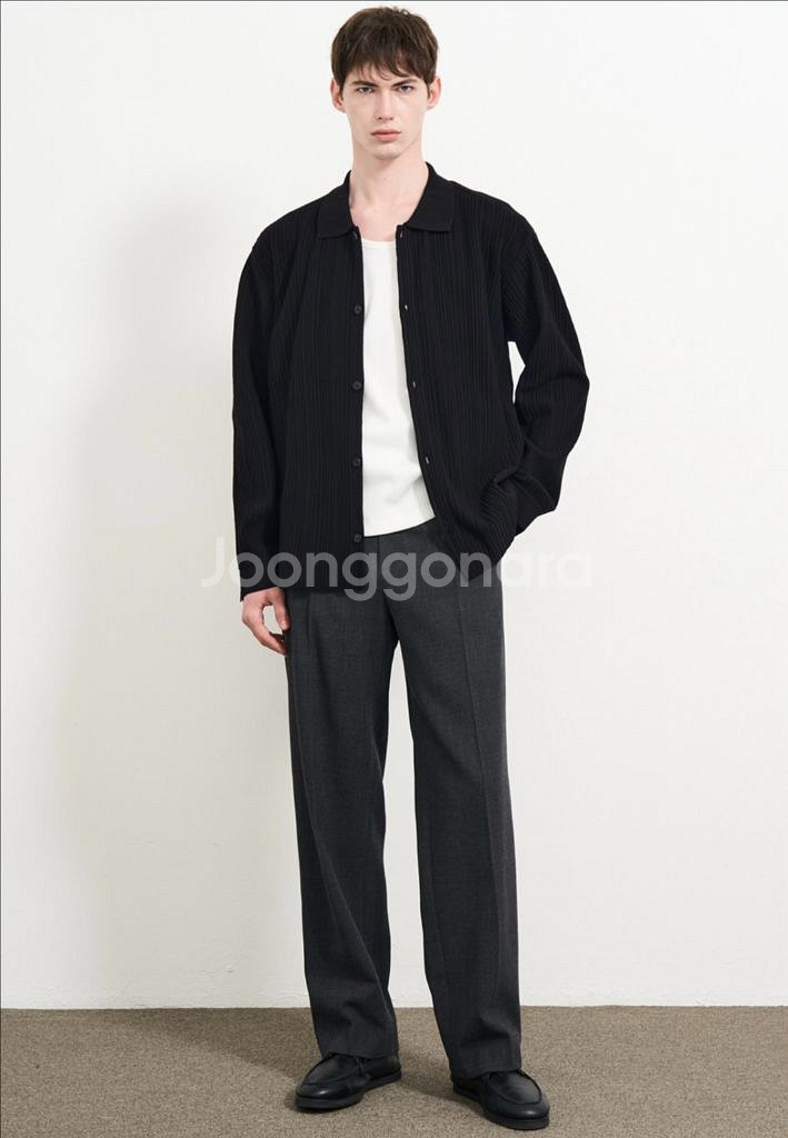[새상품]타임옴므 울 블렌드 백밴딩 와이드 팬츠 그레이--0