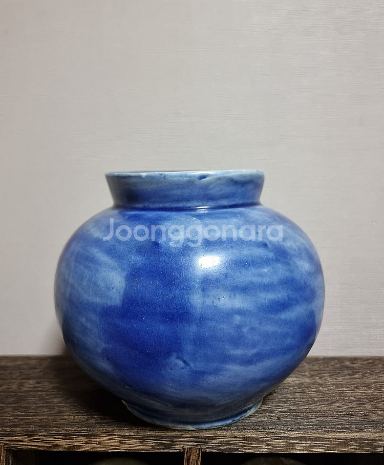 골동품 19세기 관요사기 조선백자 청채 호--0