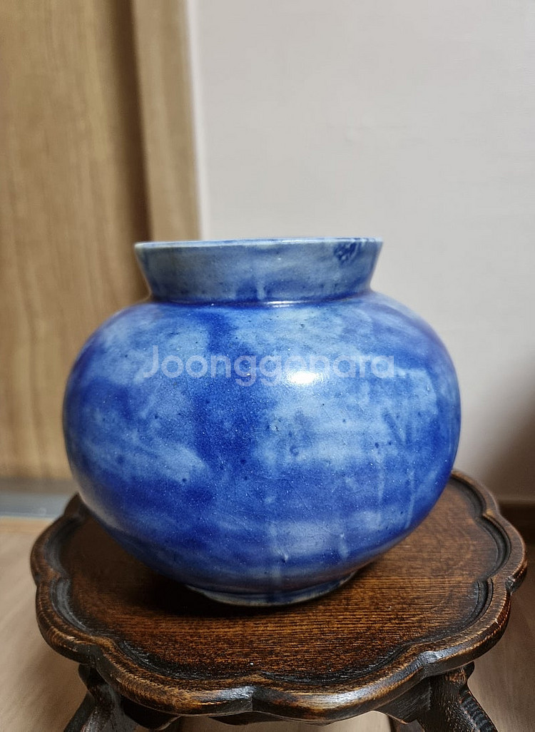 골동품 19세기 관요사기 조선백자 청채 호--1