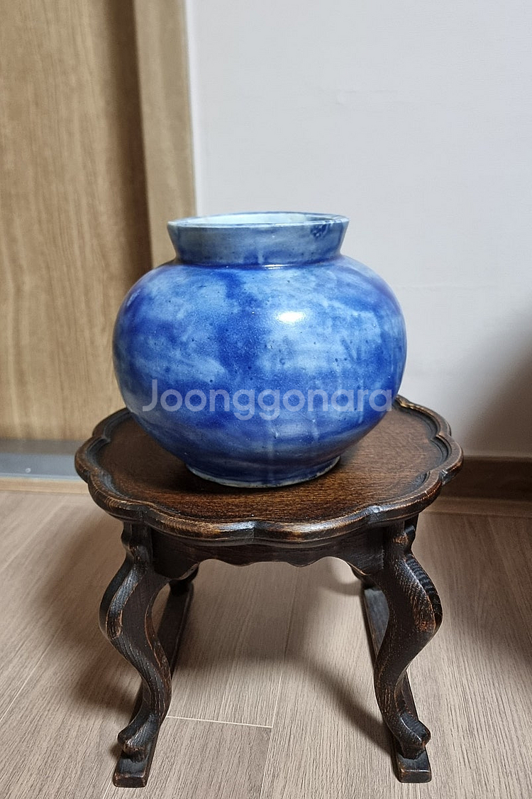 골동품 19세기 관요사기 조선백자 청채 호--2