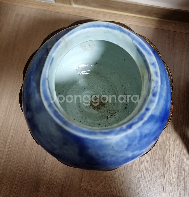 골동품 19세기 관요사기 조선백자 청채 호--5