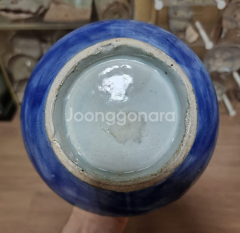 골동품 19세기 관요사기 조선백자 청채 호--6