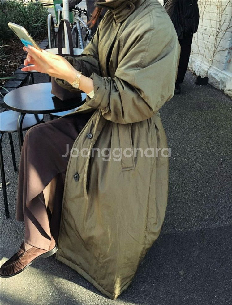 프레쉬라벨 노븐 롱 패딩 코트 (카키)--2