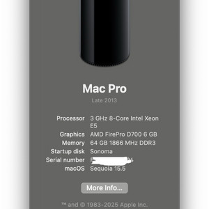 2013년 맥프로 8core/64gb/1tb/d700
