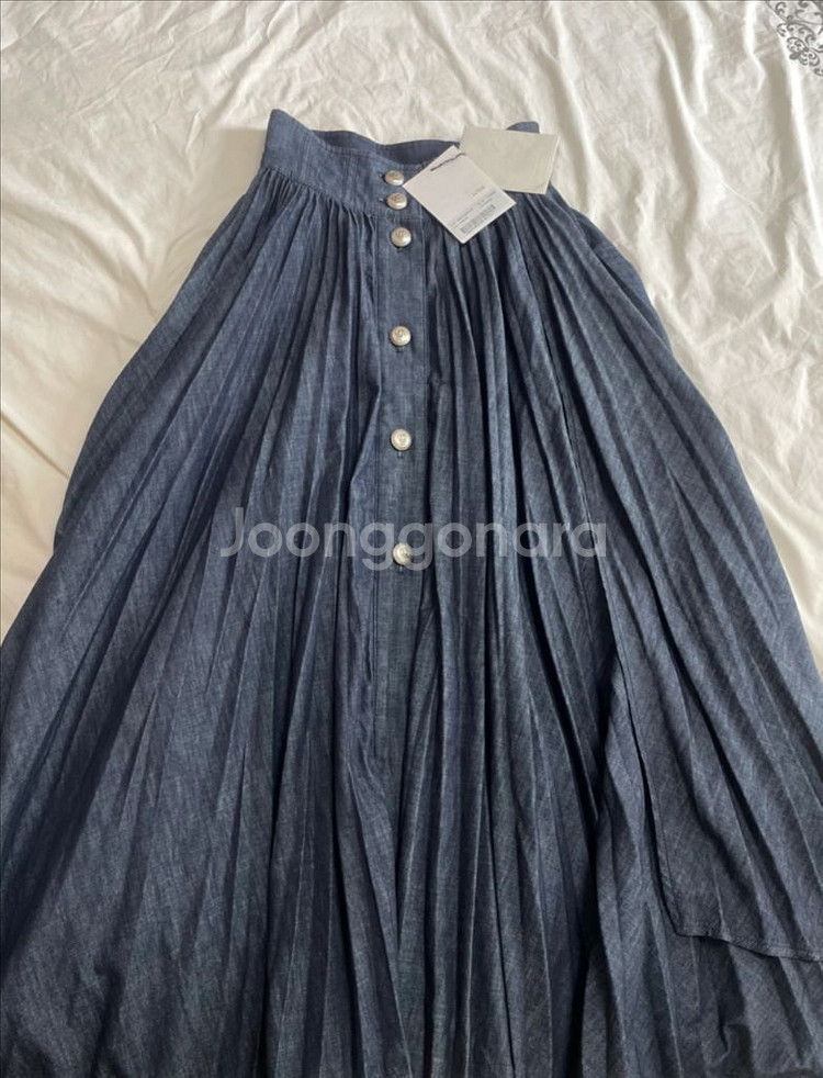 오브제 데님 플리츠 스커트 44 새상품--4