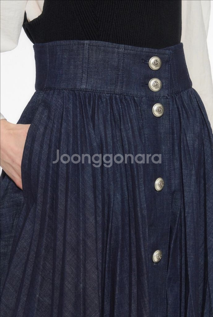 오브제 데님 플리츠 스커트 44 새상품--10
