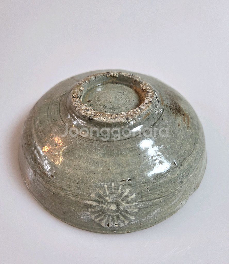고미술품 고려청자 백상감 국화문 종지--2
