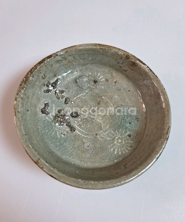 고미술품 고려청자 백상감 국화문 종지--1