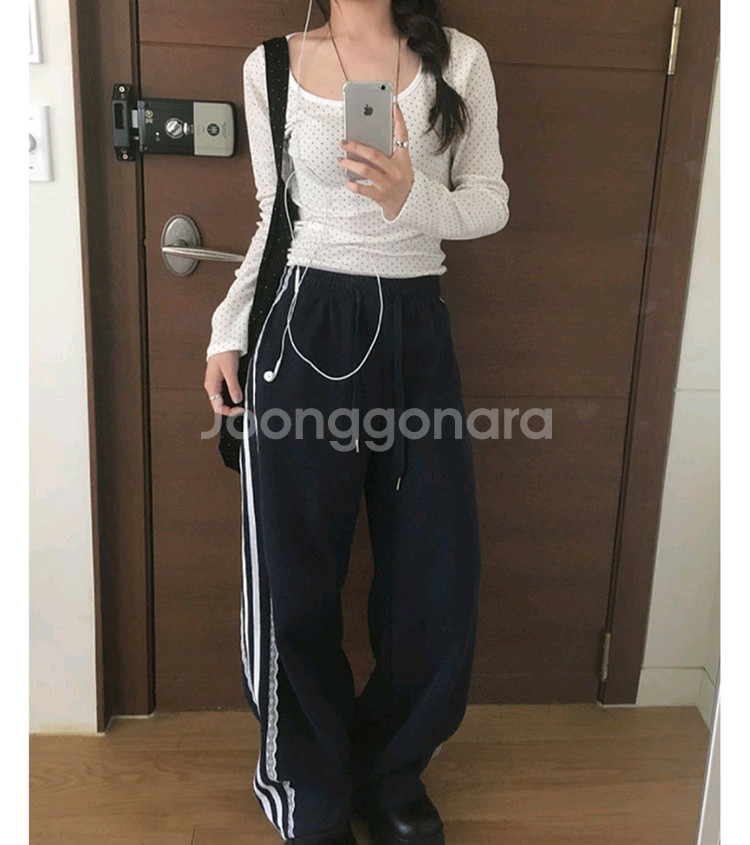 레이스 삼선 조거 와이드팬츠(새상품)--0