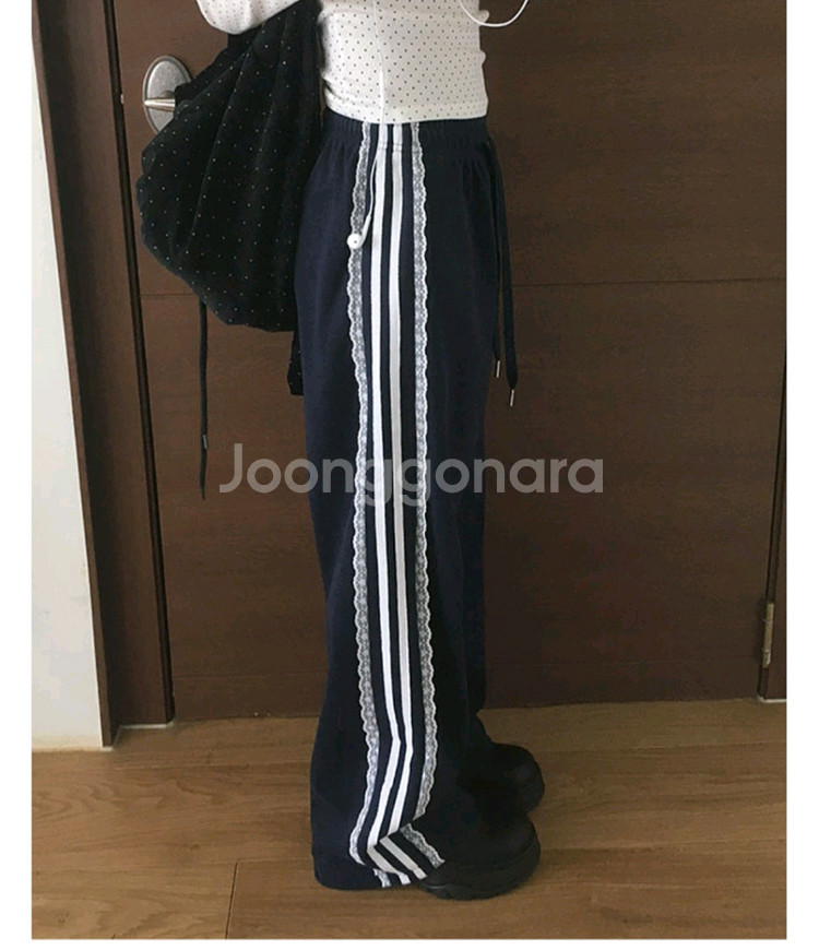 레이스 삼선 조거 와이드팬츠(새상품)--1