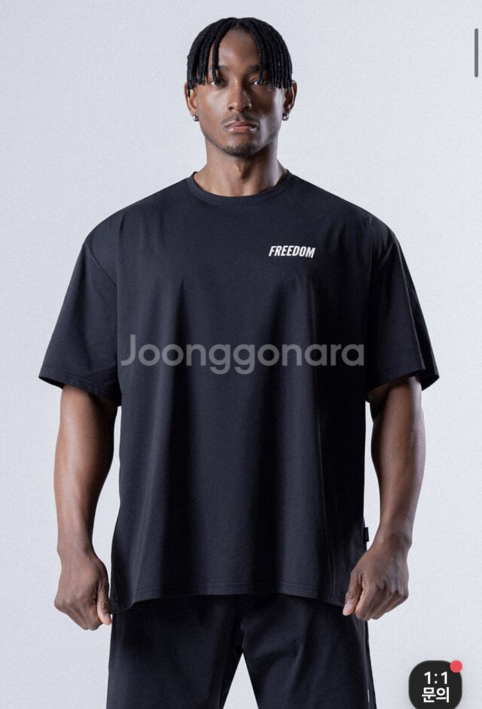 프리덤 블랙 반팔티셔츠 짐웨어 압도올라잇본투윈--0