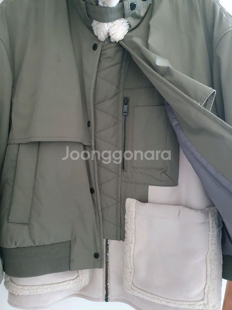 시스템 무스탕 레이어드 퍼블록 검정,카키 팝니다--5