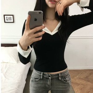 카라 레이어드 배색 셔츠