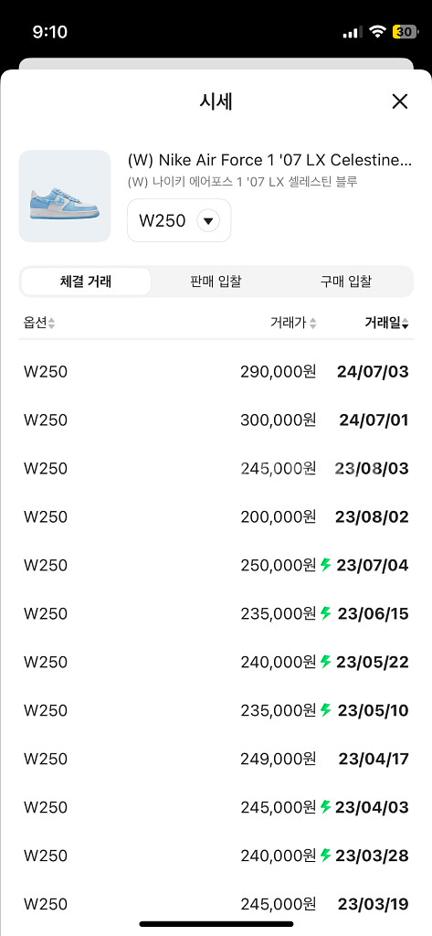 나이키 에어포스 1 셀레스틴 블루 250 새상품 구름--1
