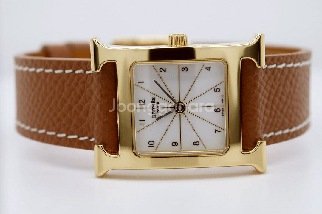 에르메스 H아워 금장 중고명품 여성용 PM 손목시계--3