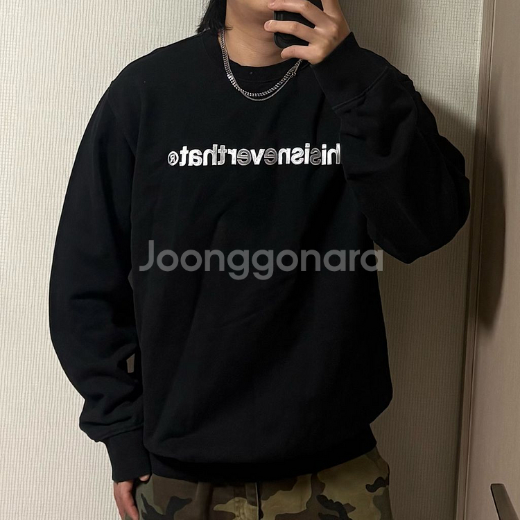 정품 디스이즈네버댓 자수 빅로고 블랙 맨투맨 스웻셔츠--0