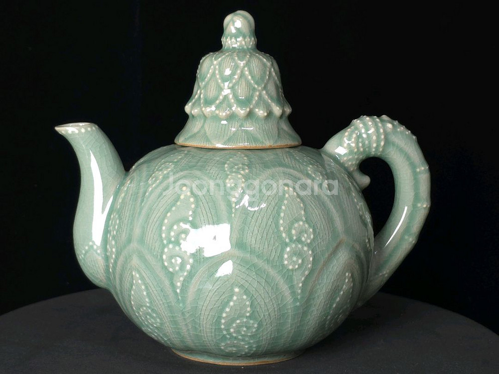 해강 유근형 청자연봉형주자 주전자--0