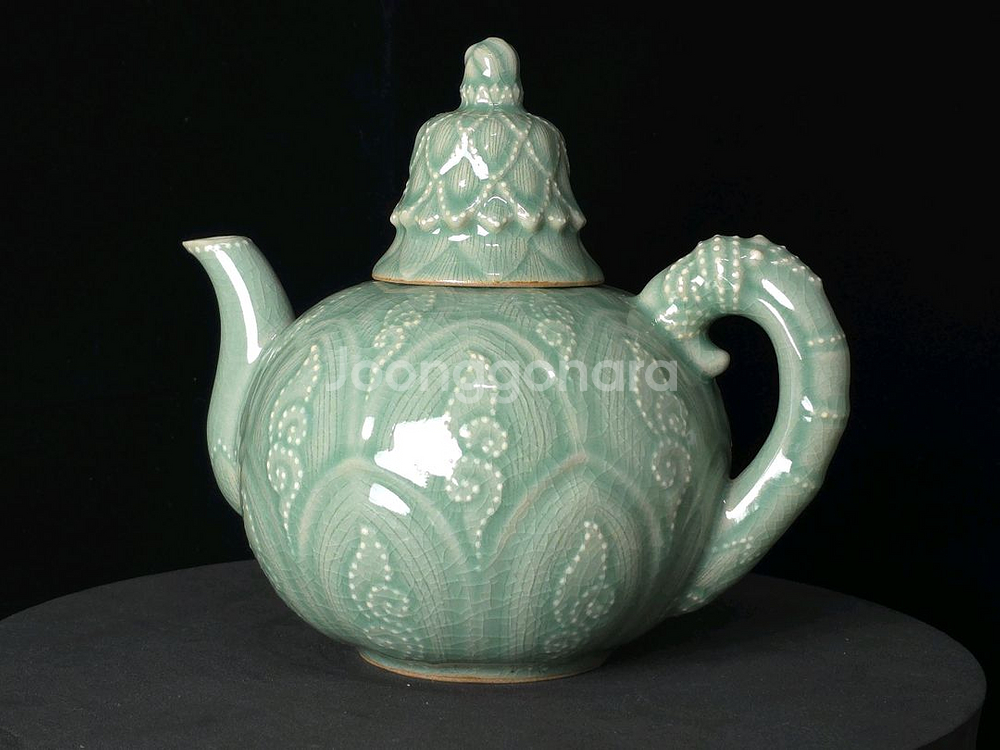 해강 유근형 청자연봉형주자 주전자--1