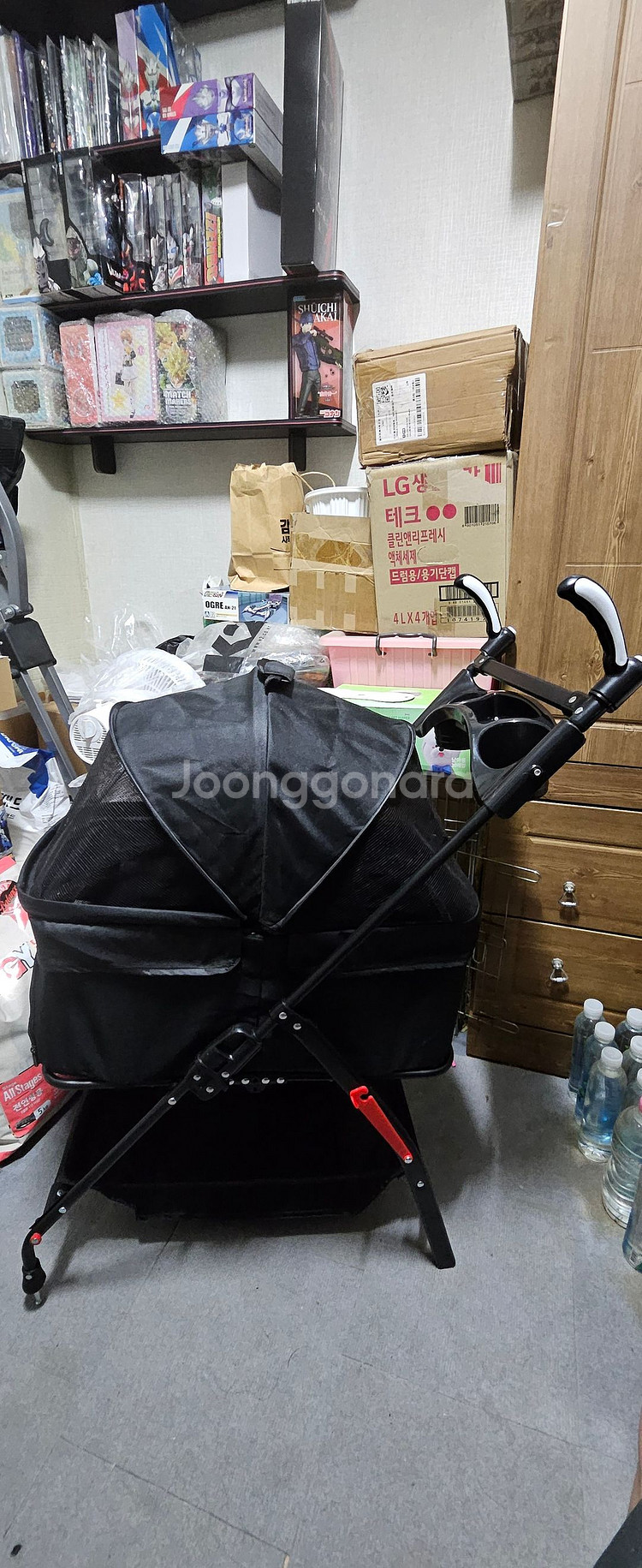 반려동물 유모차 손잡이 접이식 분리형, 블랙--3