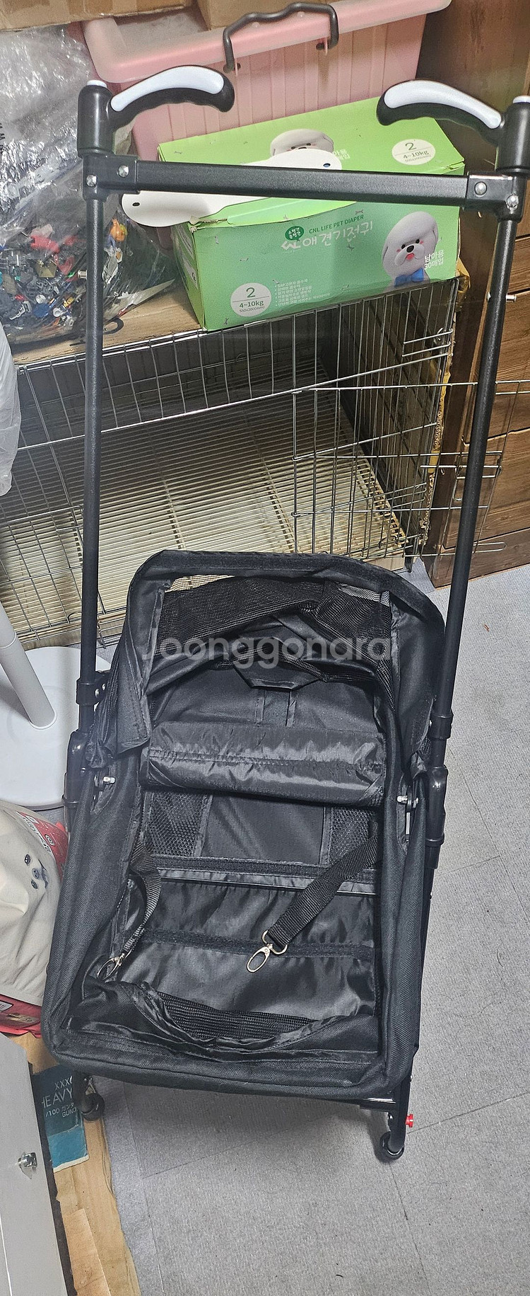 반려동물 유모차 손잡이 접이식 분리형, 블랙--4