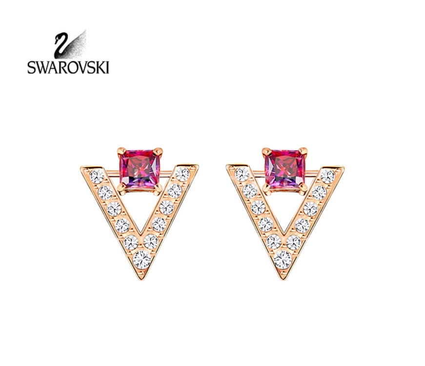 스와로브스키 귀걸이 핑크 스톤 V자 Swarovski--0