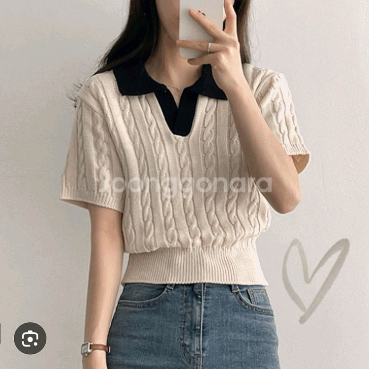 배색 폴로 카라니트--0