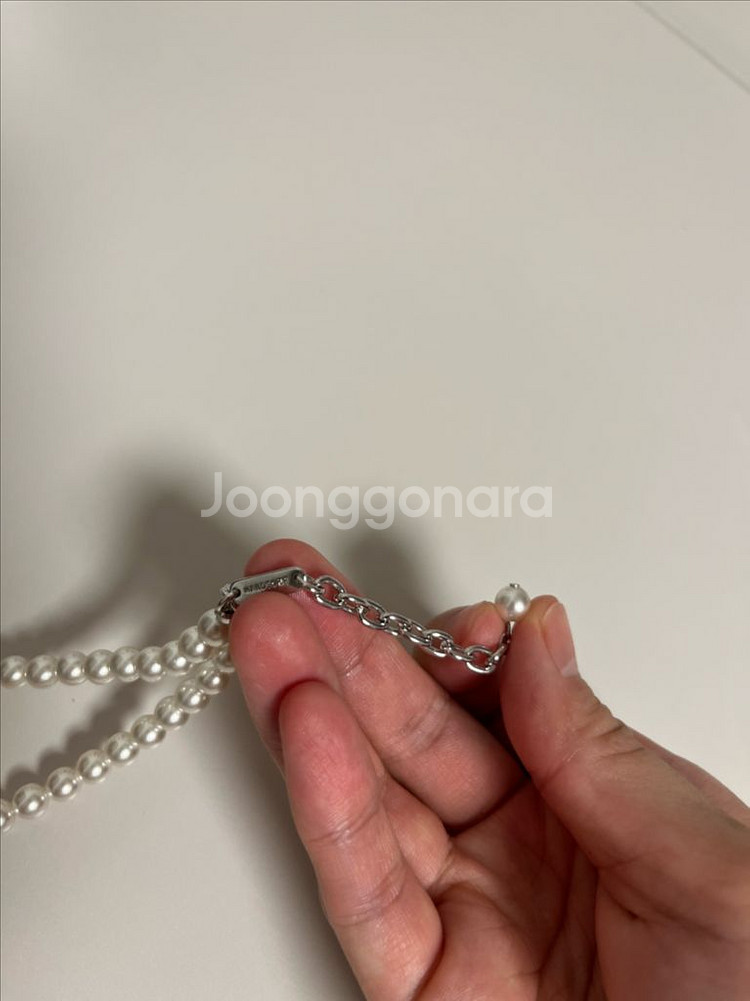 한섬 랑방 리본 진주 목걸이+브로치--1