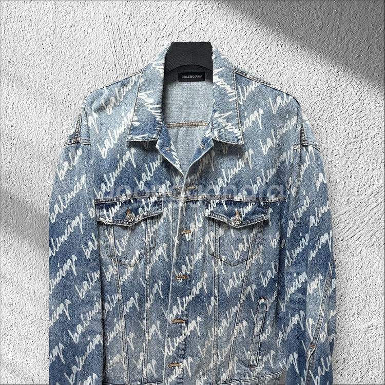 백화점판 발렌시아가 울 오버 데님 로고 자켓--3