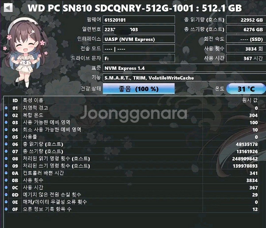 (미사용) WD SN810 512GB NVMe SSD--1